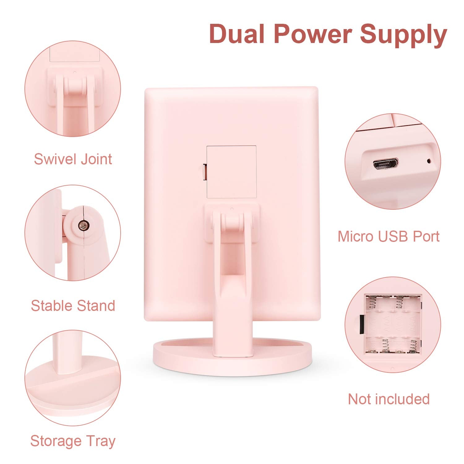 Deweisn Tabletop Mount Tri-Fold Lighted Vanity Mirror With 21 Led Lights, Touch Screen And 3X/2X/1X Magnification, Two Power Sup