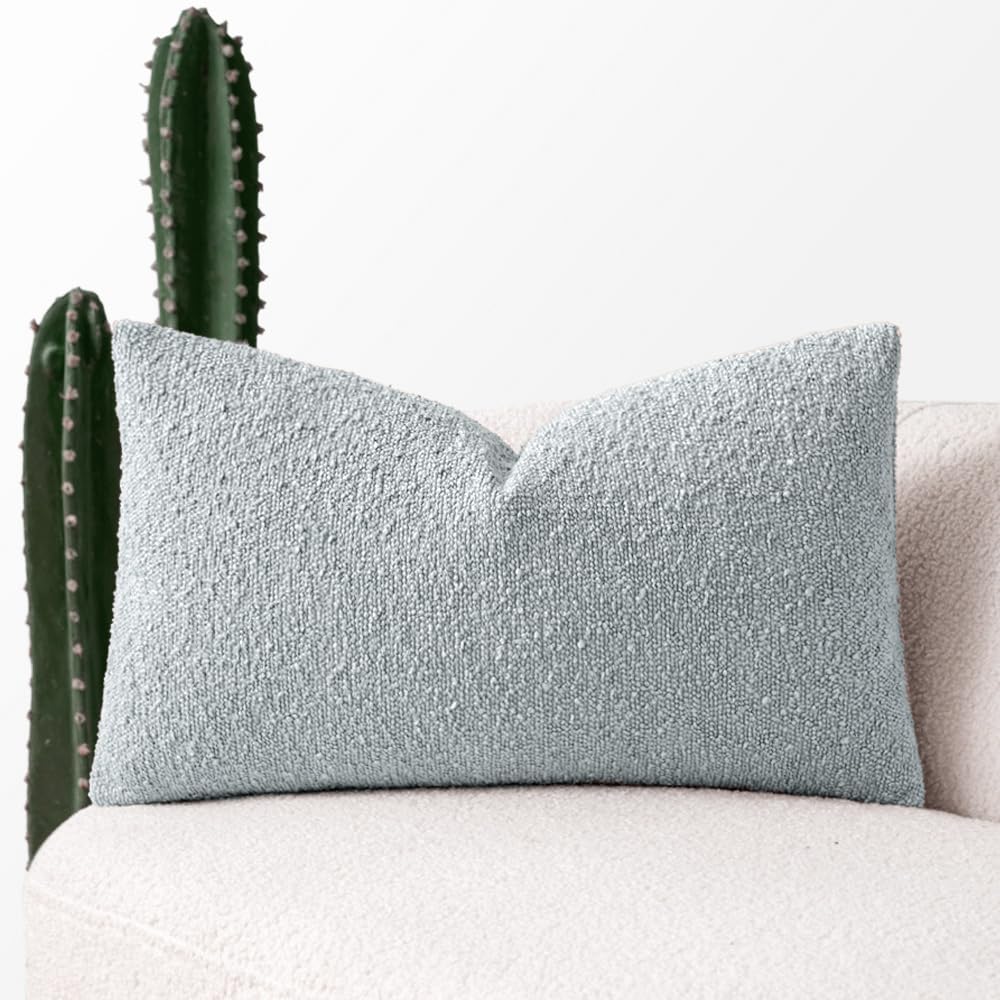 Miulee Textured Boucle Throw Pillow Cover Light Blue Accent Solid Lumbar Spring Pillow Case Decorative Soft Pack Of 1 Couch Cush