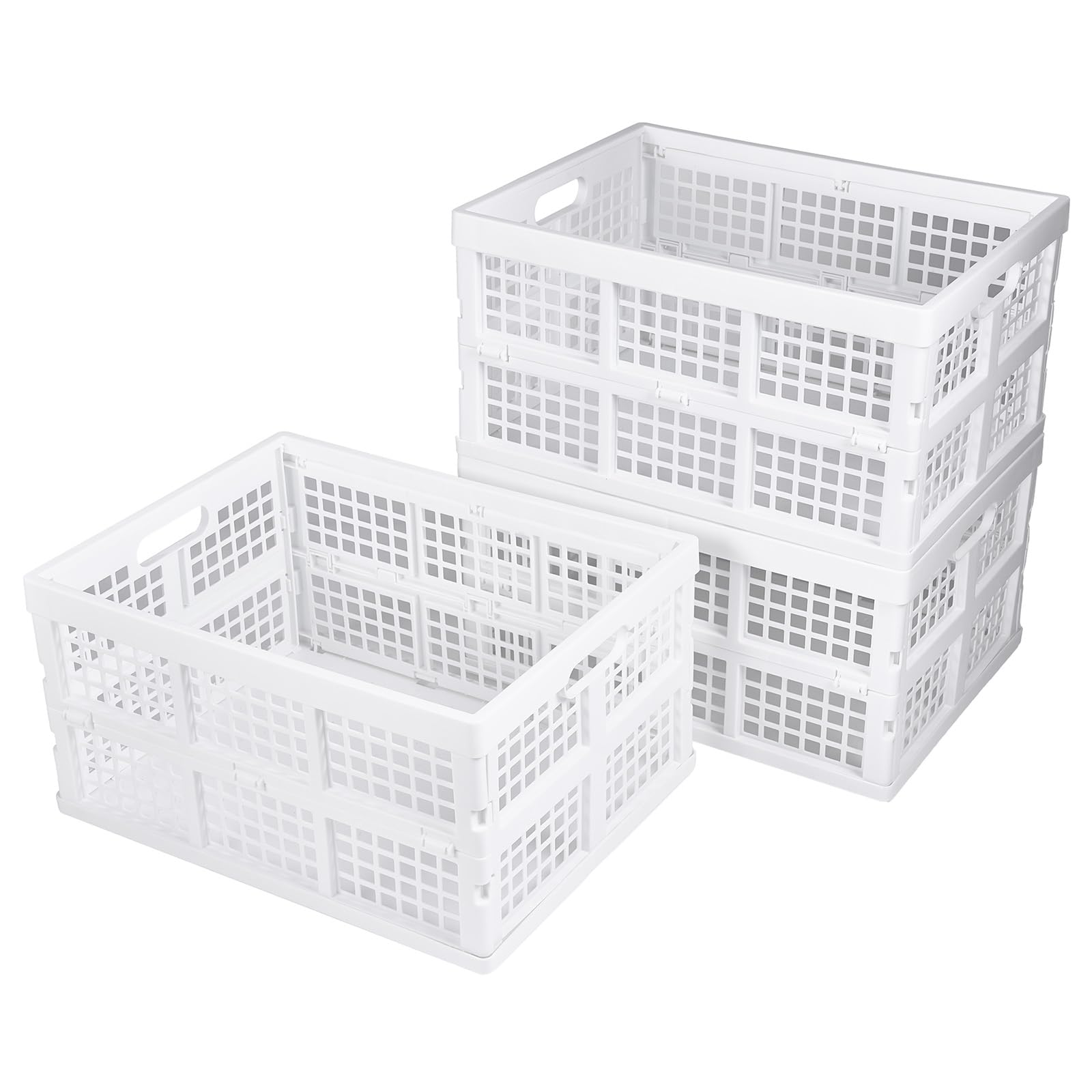 Aebeky 3-Pack Plastic Collapsible Storage Crates-30L,Foldable Plastic Crates For Storage (White)