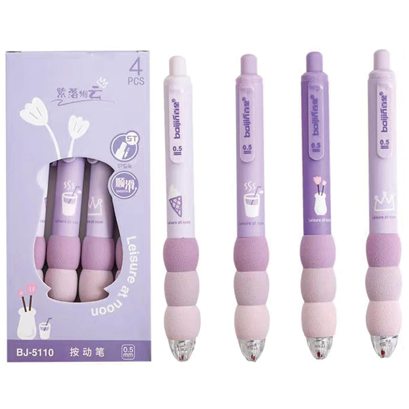 Mozxirz 4 Pcs Cute Gel Pens Aesthetic Retractable Pens Cartoon Soft Grip Pen 0.5Mm Black Ink Pen Kawaii Office School Pens Suppl