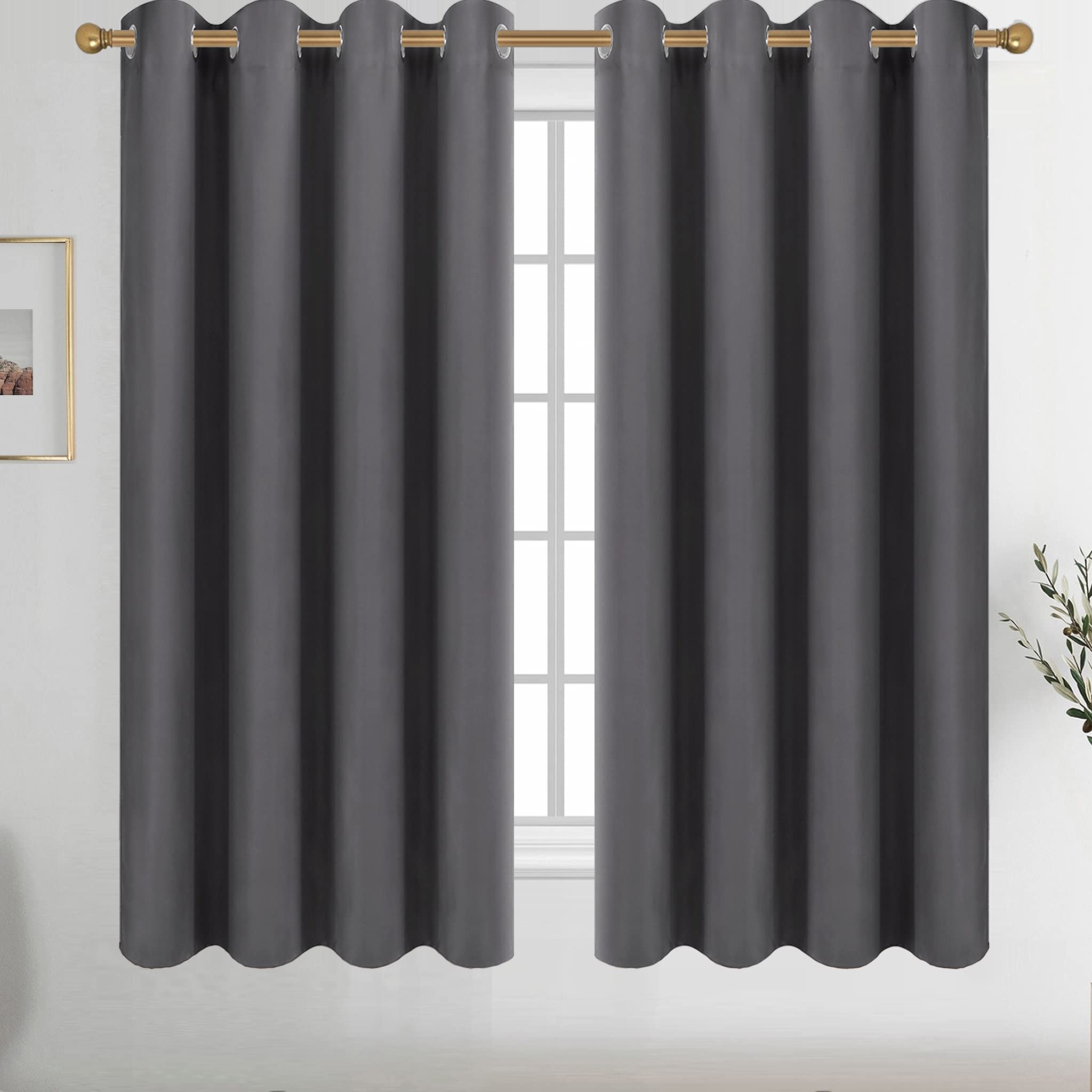 Diraysid Grey Grommet Blackout Curtains for Bedroom Thermal Insulated Room Darkening Curtains Drapes, 52 x 63, 2 Panels