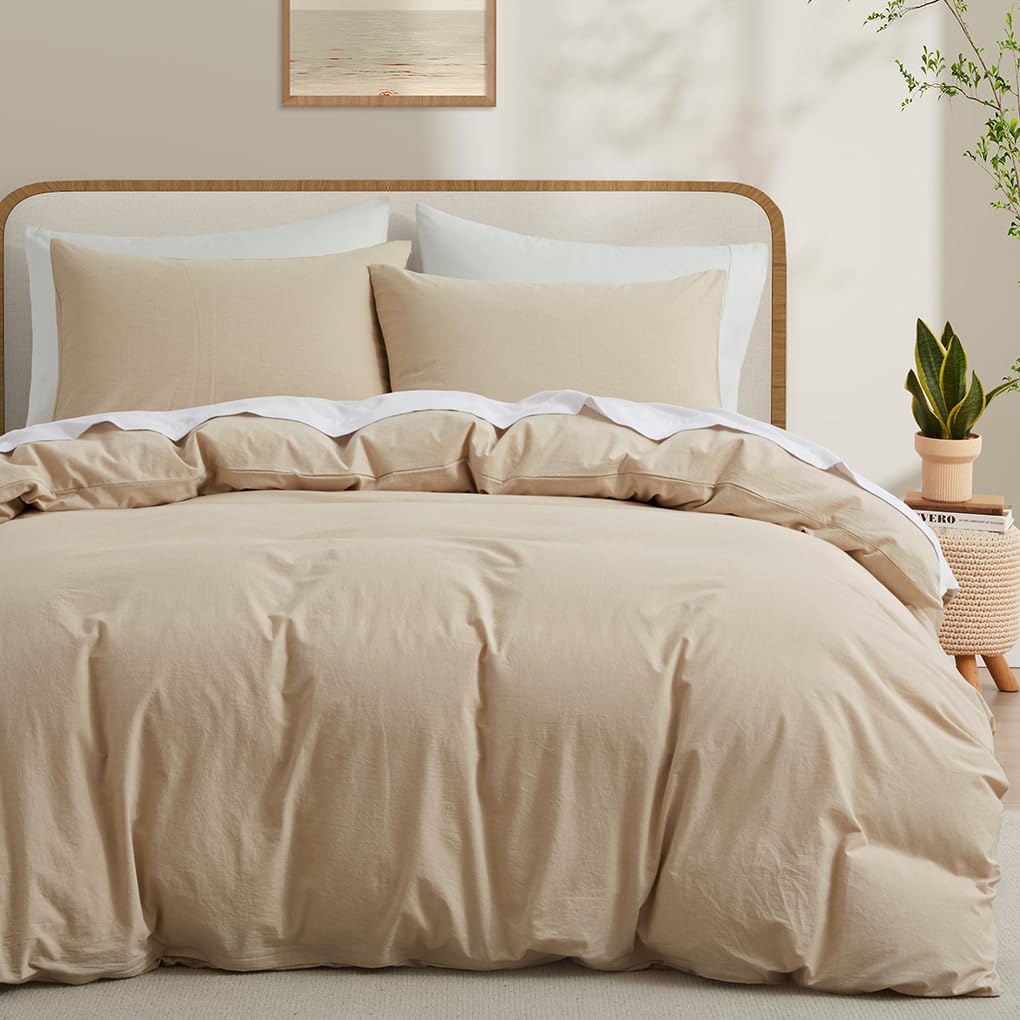 Lovque Bedding Duvet Cover Full Size, 100% Washed Cotton Linen Like Bedding Set With Zipper Closure (No Comforter), 80X90 Inches