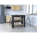 WE Have Furniture Dozza Kitchen Island 40 Inches, Two Shelves - Black/Light Oak-Kitchen
