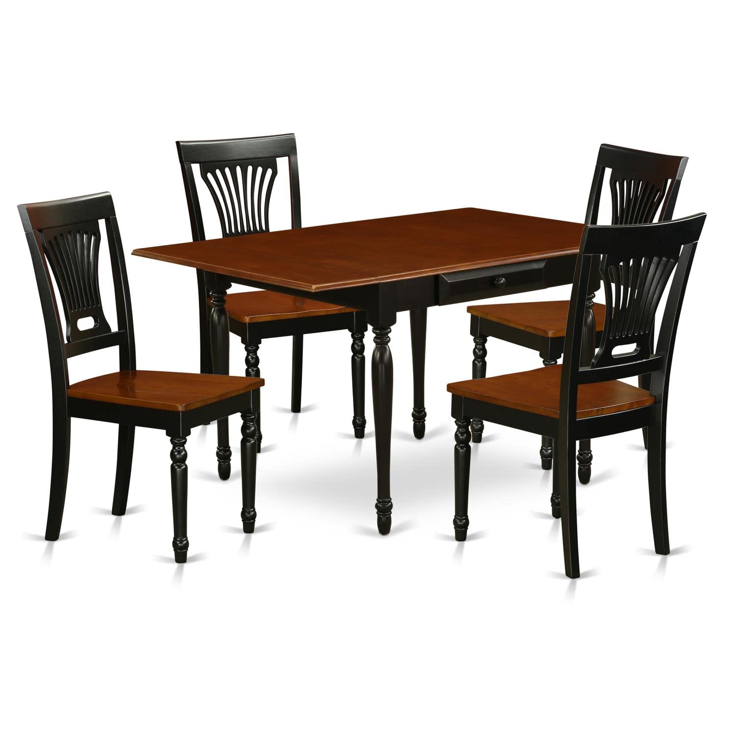 East West Furniture - MZPV5-BCH-W- 5 -Piece Kitchen Table Set- A Wooden Table and 4 Kitchen Chairs - Wooden Seat and Slatted Back - Black & Cherry Finish