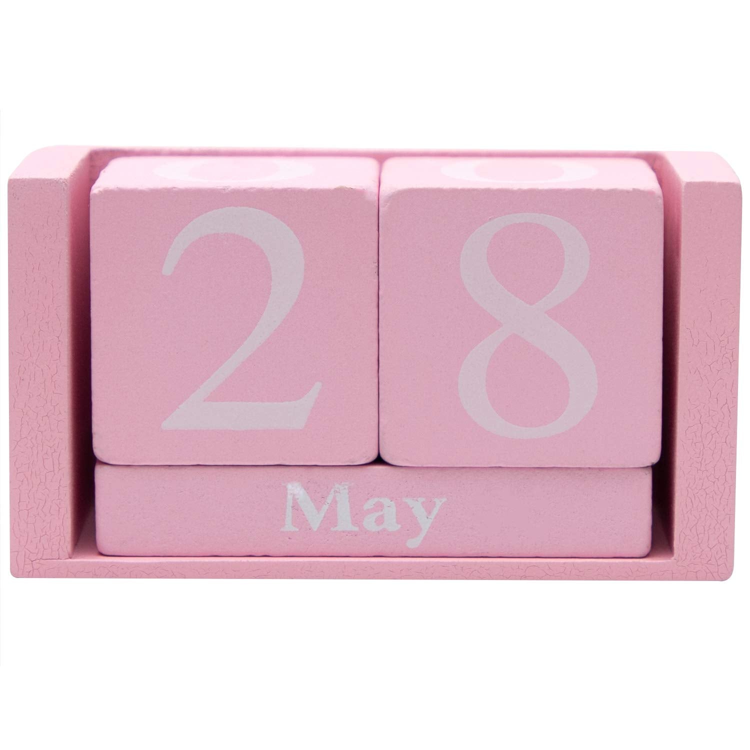 Framendino, Pink Vintage Wood Calendar Rustic Block Chic Perpetual Calendar Desktop Wooden Cubes Calendars For Home Office Desk