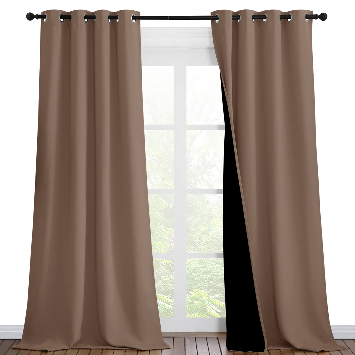 Nicetown Room Warming Complete Blackout Shades For Large Window Door, 100% Blackout Window Curtain Panels With Black Lined, 46 I