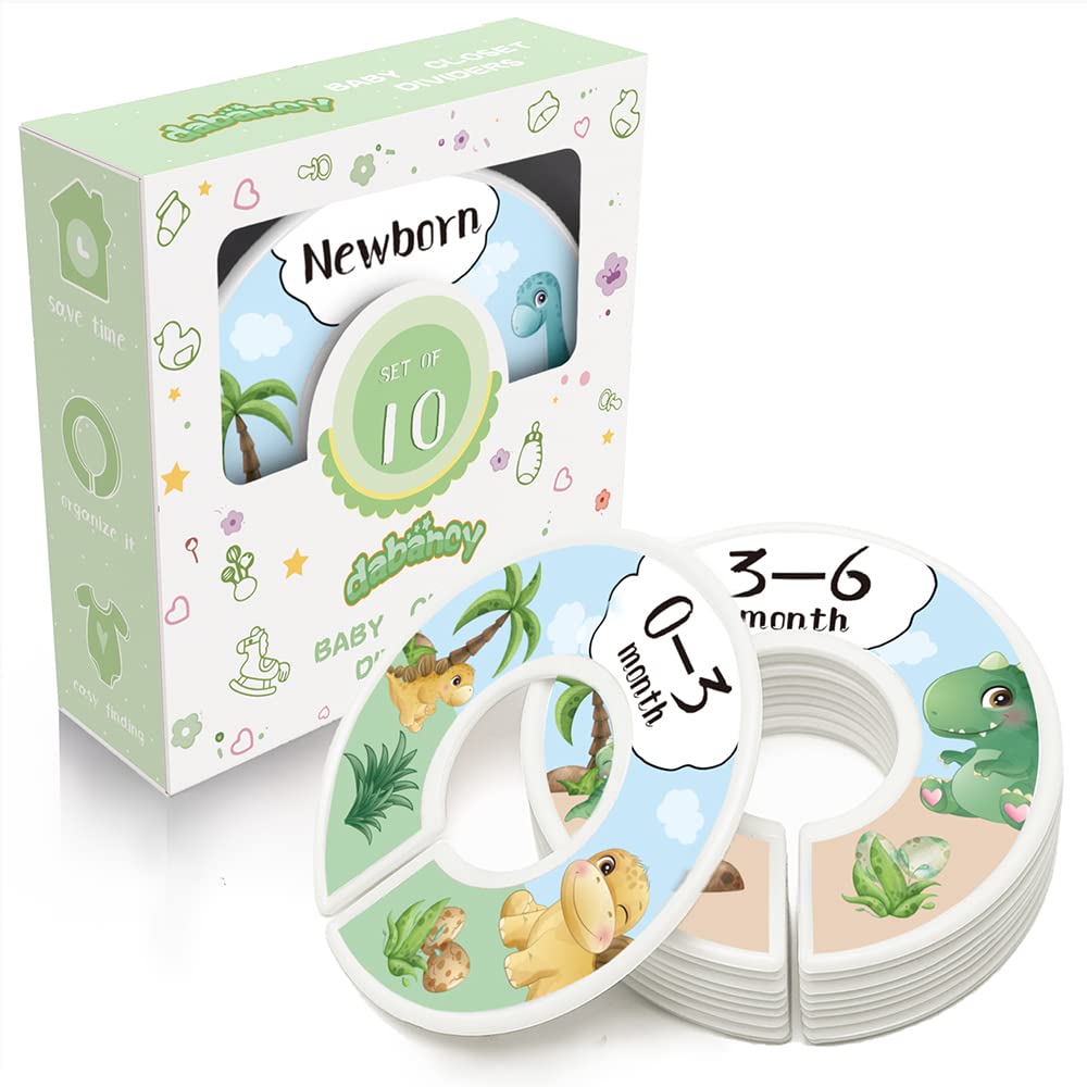 Baby Closet Dividers - Set Of 10 From Newborn To Toddler And 2 Blanks With Colored Box - Dinosaur Designs Nursery Closet Size Dividers - [Dinosaur]