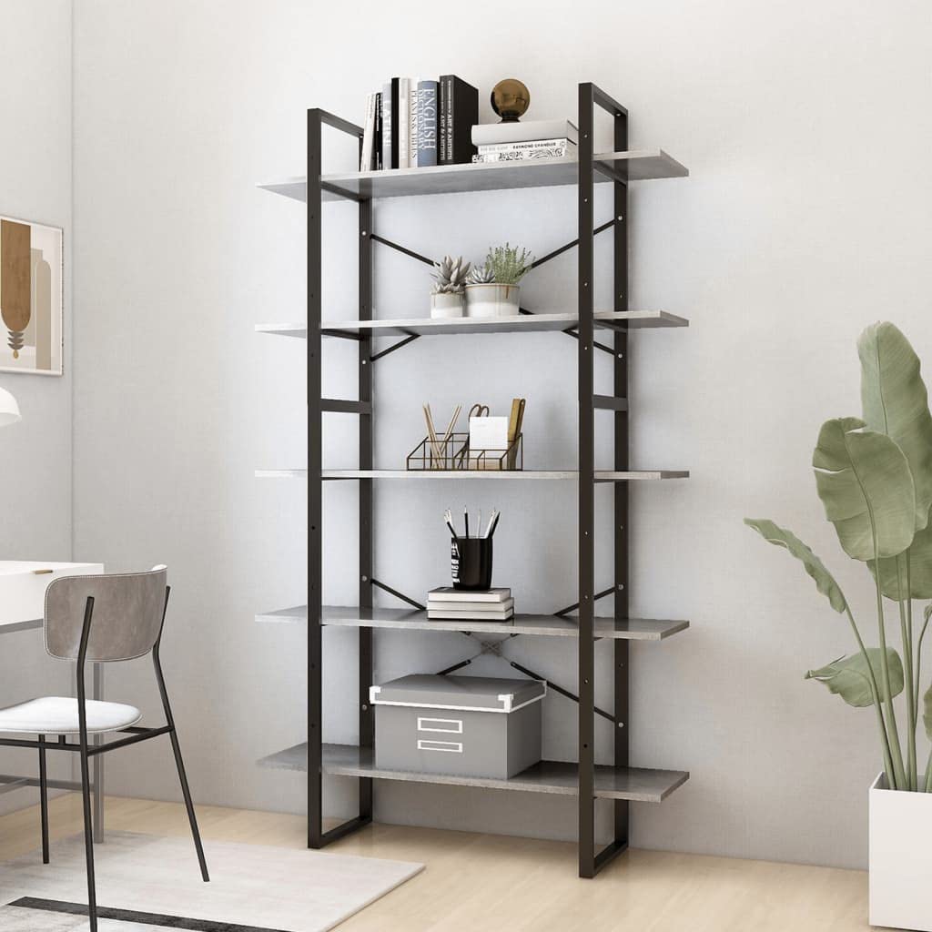 vidaXL 5-Tier Book Cabinet Office Storage Rack Bookcase Organizer Bookshelf Standing Shelf Furniture Concrete Gray 39.4&quot;x11.8&quot;x68.9&quot; Engineered Wood