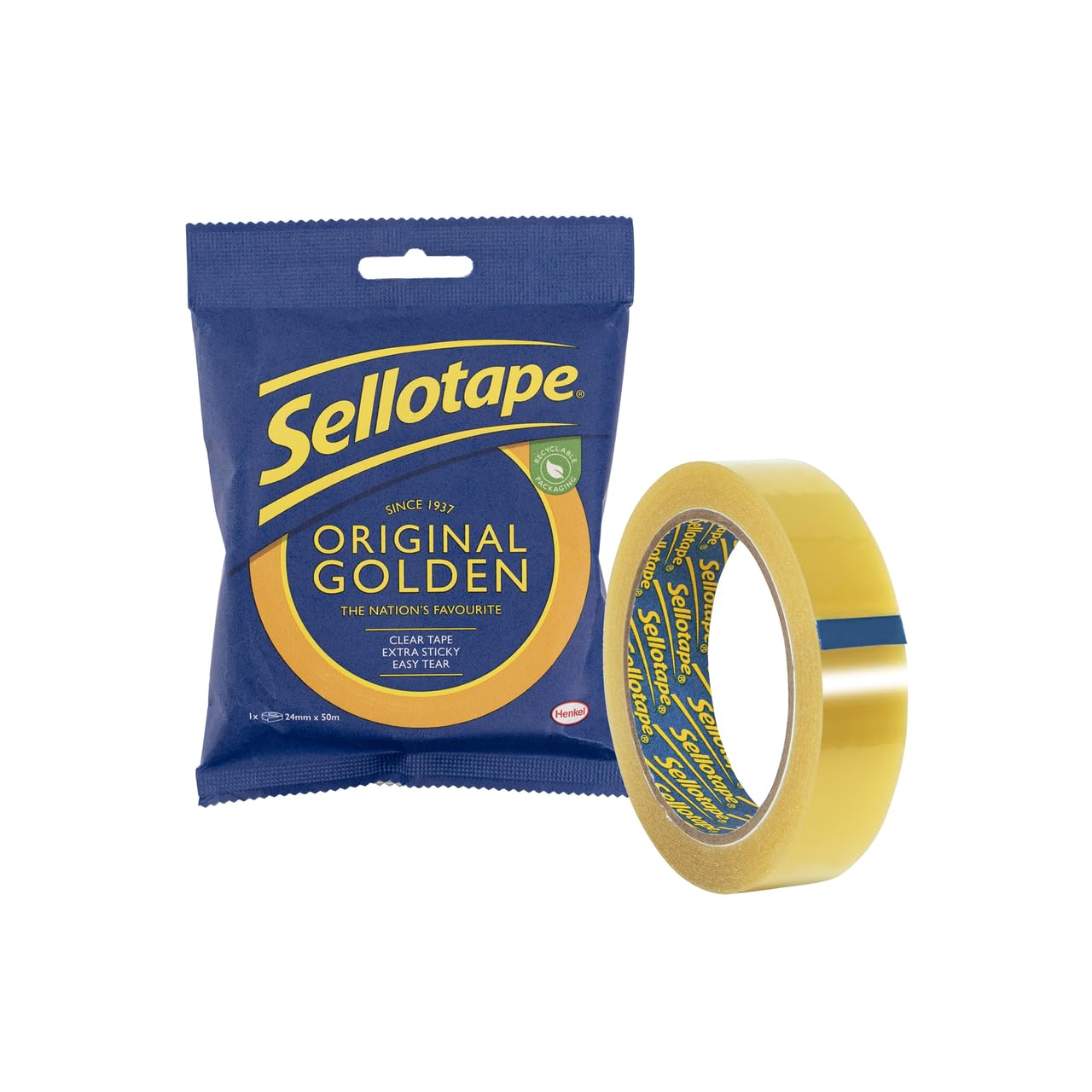 Sellotape Original Golden, Multi-Purpose Clear Tape For Household Objects, Clear Packing Tape For Sticking Envelopes Or Cards, E
