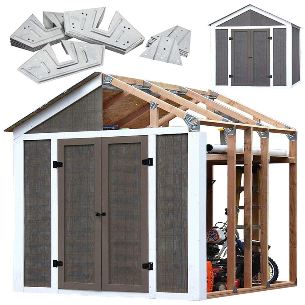Ezbuilder 7 X 8 Foot Peak Roof Storage Shed Garage Barn Diy Ez Framing Kit With 24 Galvanized Steel Angles And 12 Base Plates (N