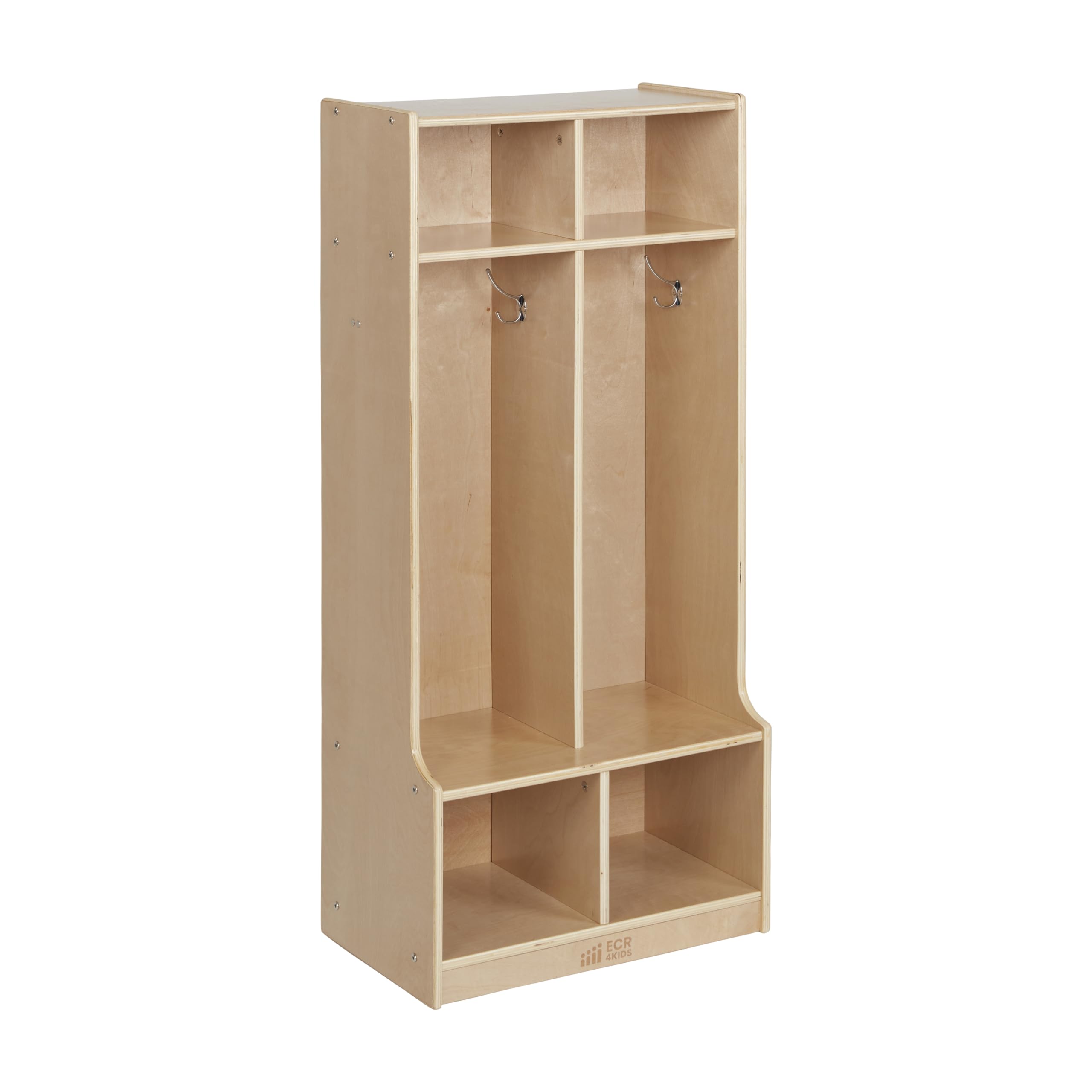 Ecr4Kids 2-Section Coat Locker With Bench, Classroom Furniture, Natural