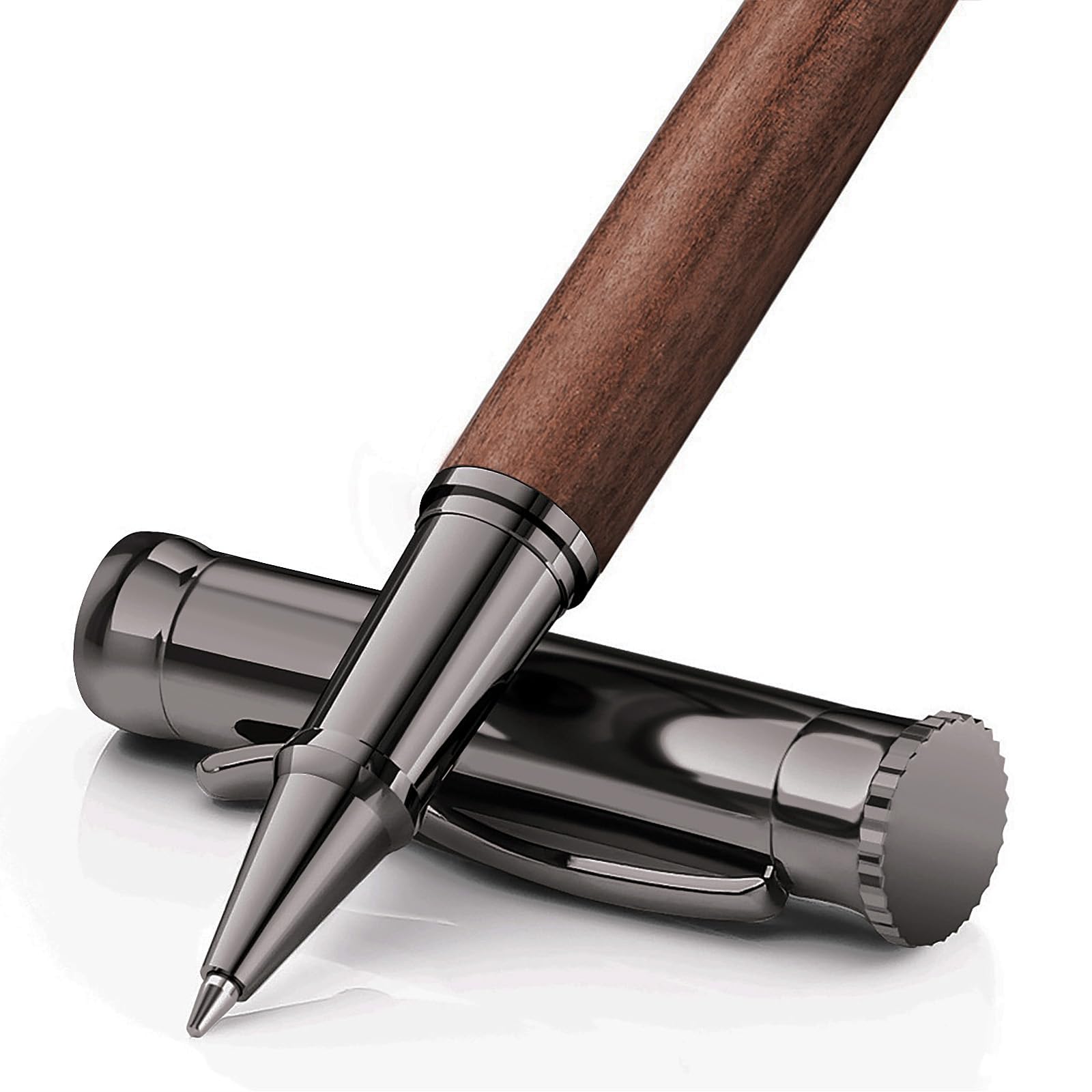 Wemate Wood Rollerball Pen Set, Extra 2 Ink Refills(1 Black & 1 Blue), Fancy Writing Pen Nice Luxury Office Gift For Men, Profes