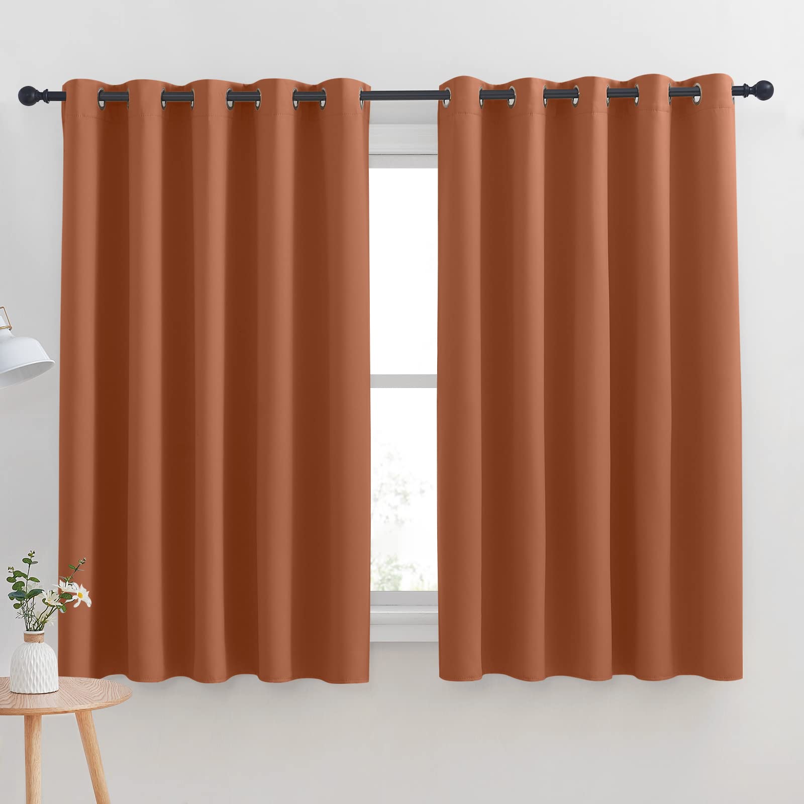 Nicetown Halloween Thermal Insulated Burnt Orange Blackout Curtains For Bedroom, Window Treatment Solid Grommet Room Darkening D