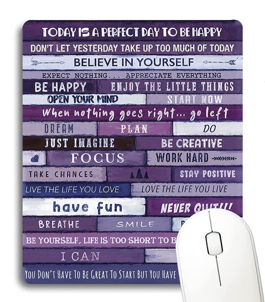 Wknoon Today Is A Perfect Day To Be Happy Inspirational Quote Rustic Wood Purple Blue Mouse Pad, Believe In Yourself Have Fun Wo