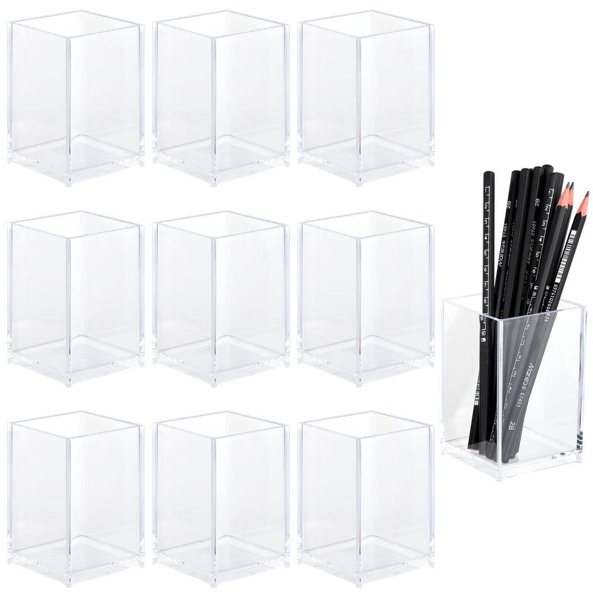 10 Pack Clear Acrylic Pen Holder Makeup Brush Holder Desktop Pencil Organizer Acrylic Pencil Cup Stationery Office Organizer Acc