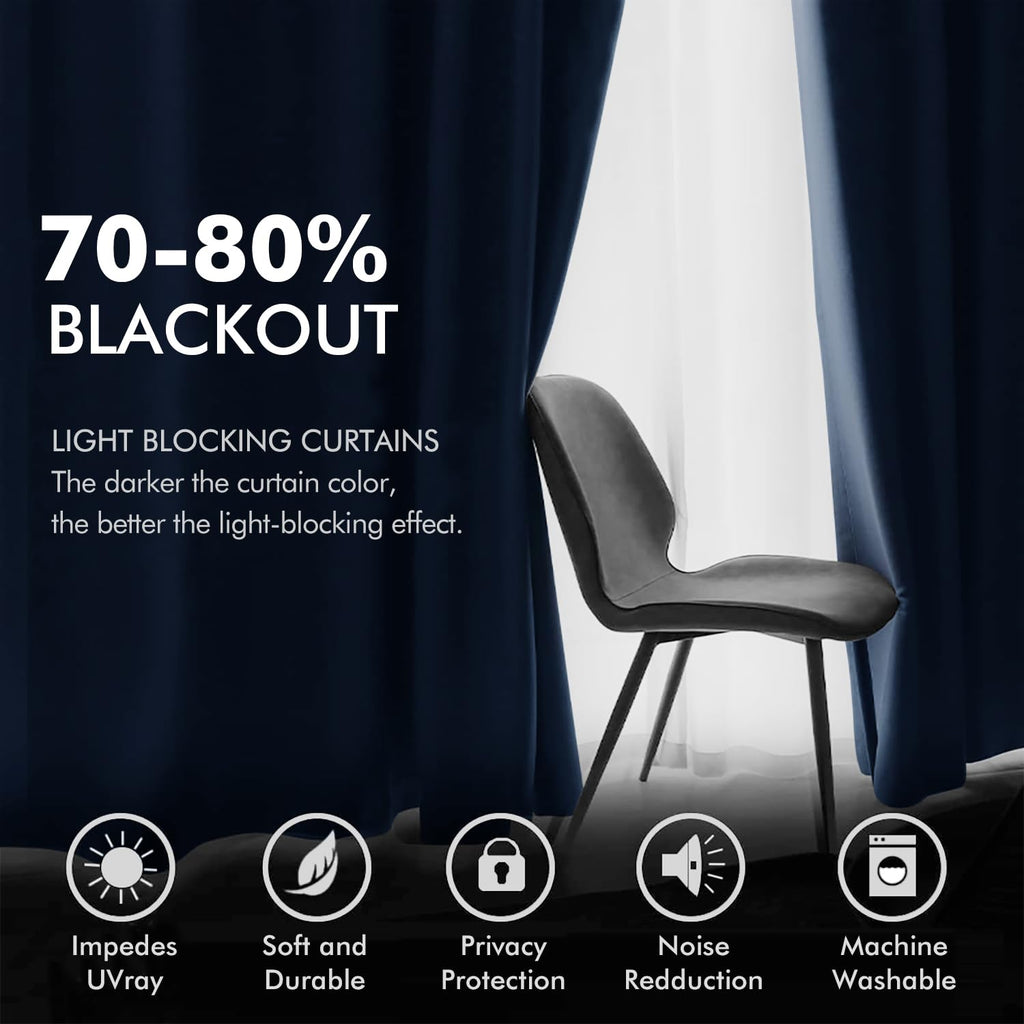 Miulee Velvet Curtains Navy Blue Elegant Grommet Curtains Thermal Insulated Soundproof Room Darkening Curtains/Drapes For Classical Living Room Bedroom 52 X 84 Inch 2 Panels