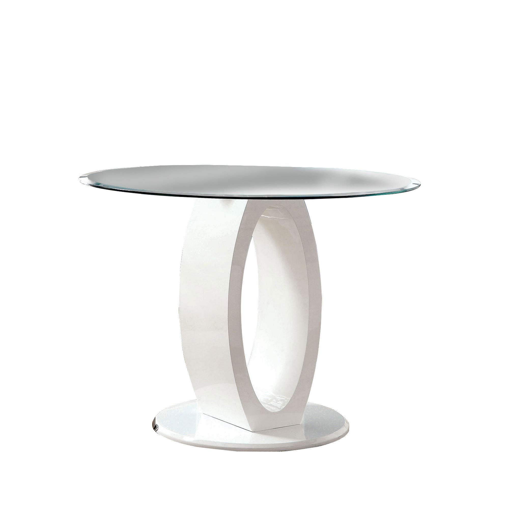 Benjara Round Glass Top Counter Height Table with Oval Shaped Base, White