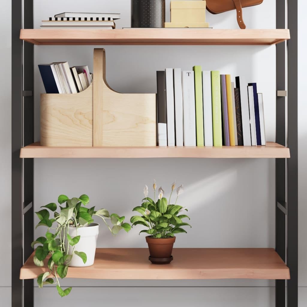 vidaXL Wall Shelf in Light Brown - Versatile 39.4"x15.7"x(0.8"-1.6") Solid Oak Wood Shelf for Multiple Uses – Handmade, Treated, Live-Edge Design