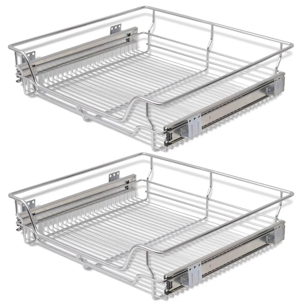 vidaXL 2X Pull-Out Wire Basket 19.7 Metal Kitchen Storage Organizer Shelf