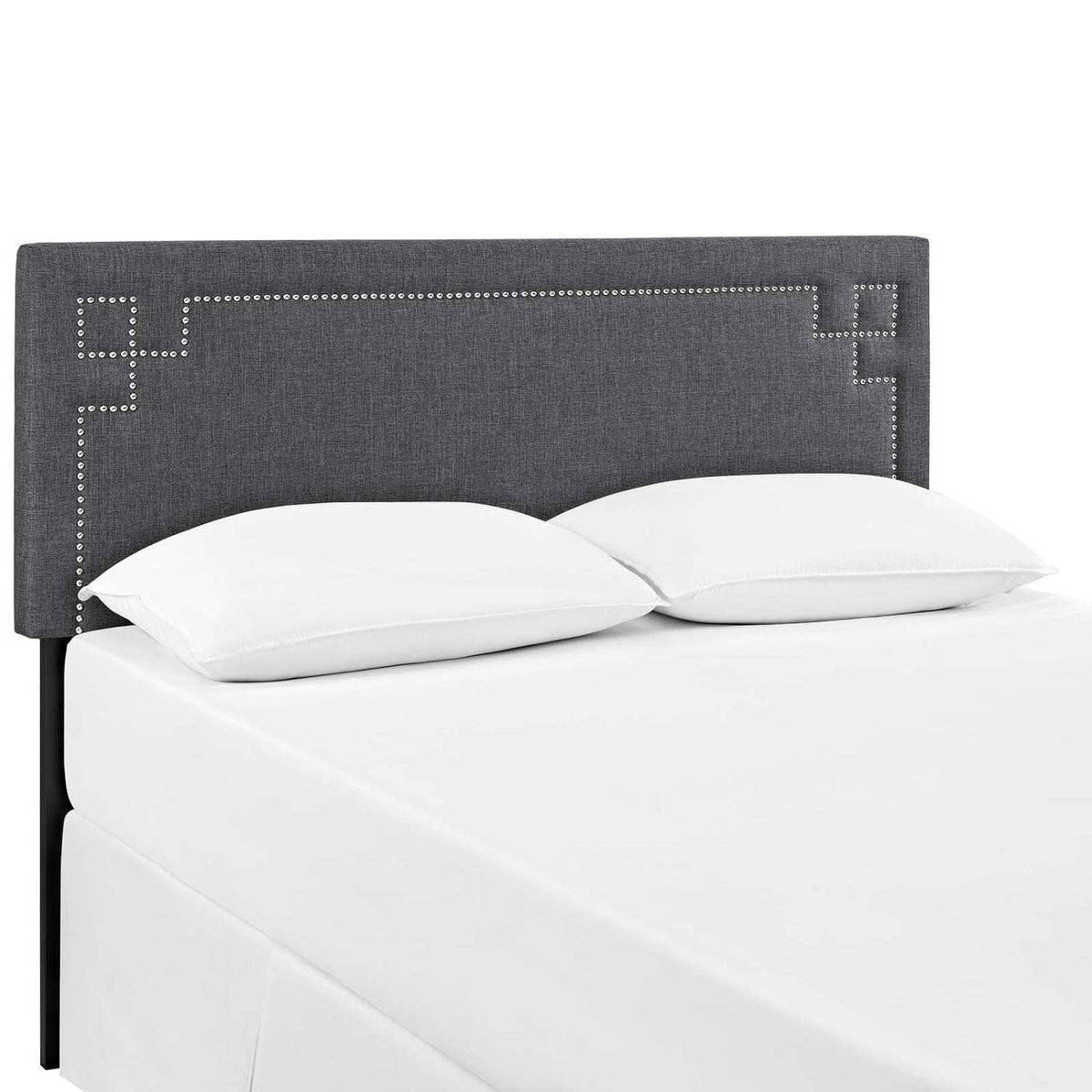 Modway Josie Linen Fabric Upholstered Gray Headboard In Gray With Nailhead Accents