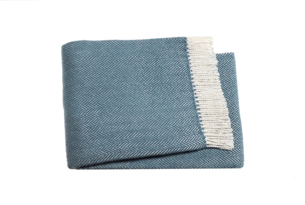 HomeRoots Lagoon Cotton/Acrylic Aqua Blue and White Dreamy Soft Herringbone Throw Blanket