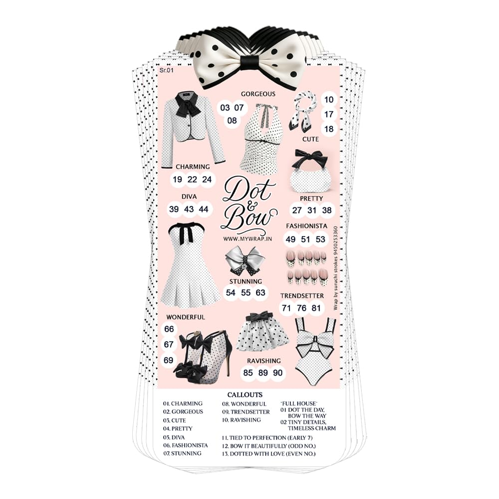 Suruchi Strokes Polka Dot & Bow Theme Tambola Ticket | Birthday, Kitty Party Festival Housie Game (30 Ticket)