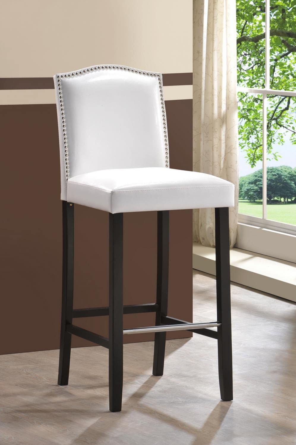 Libra White Modern Bar Stool with Nail Head Trim - Set of 2