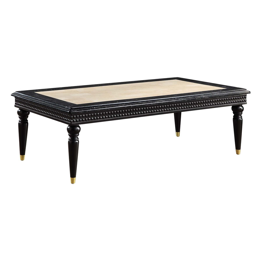 Acme Furniture Rectangular Coffee Table, Marble Top/Black