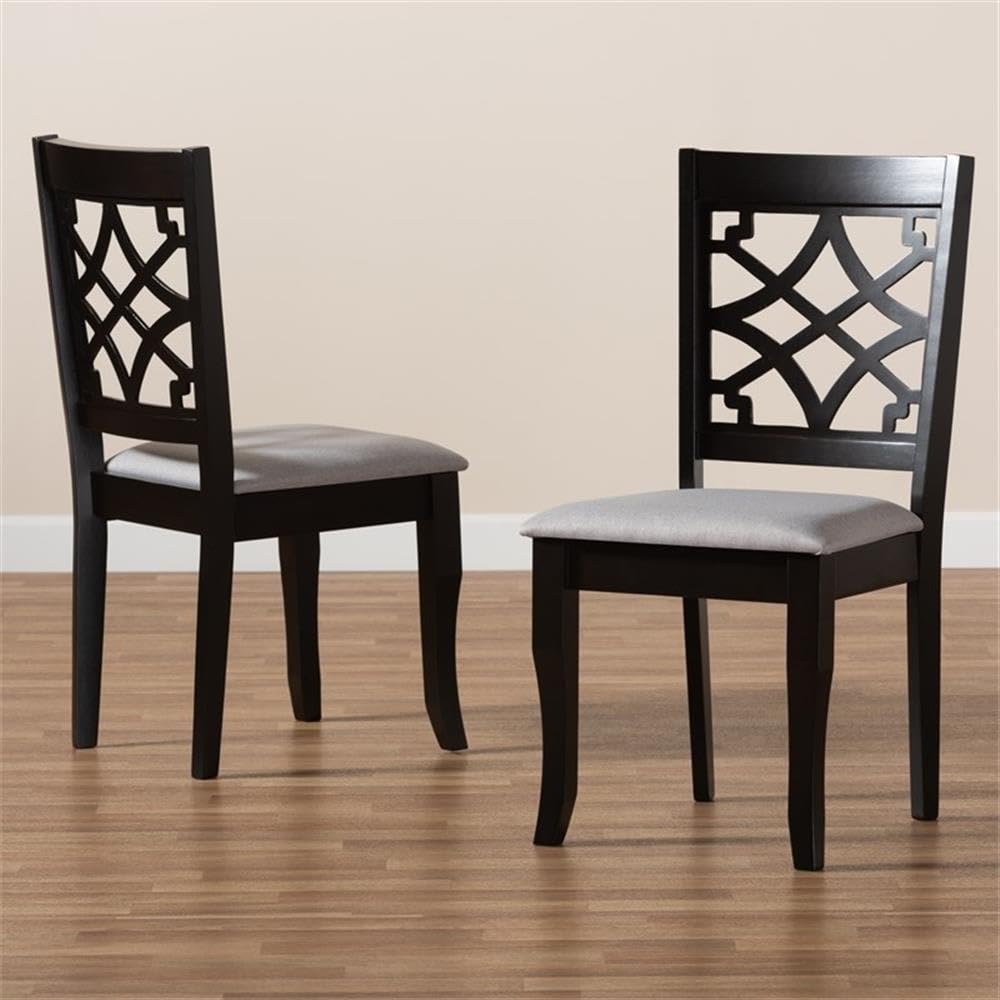 Baxton Studio Mael Modern and Contemporary Grey Fabric Upholstered and Dark Brown Finished Wood 2-Piece Dining Chair Set
