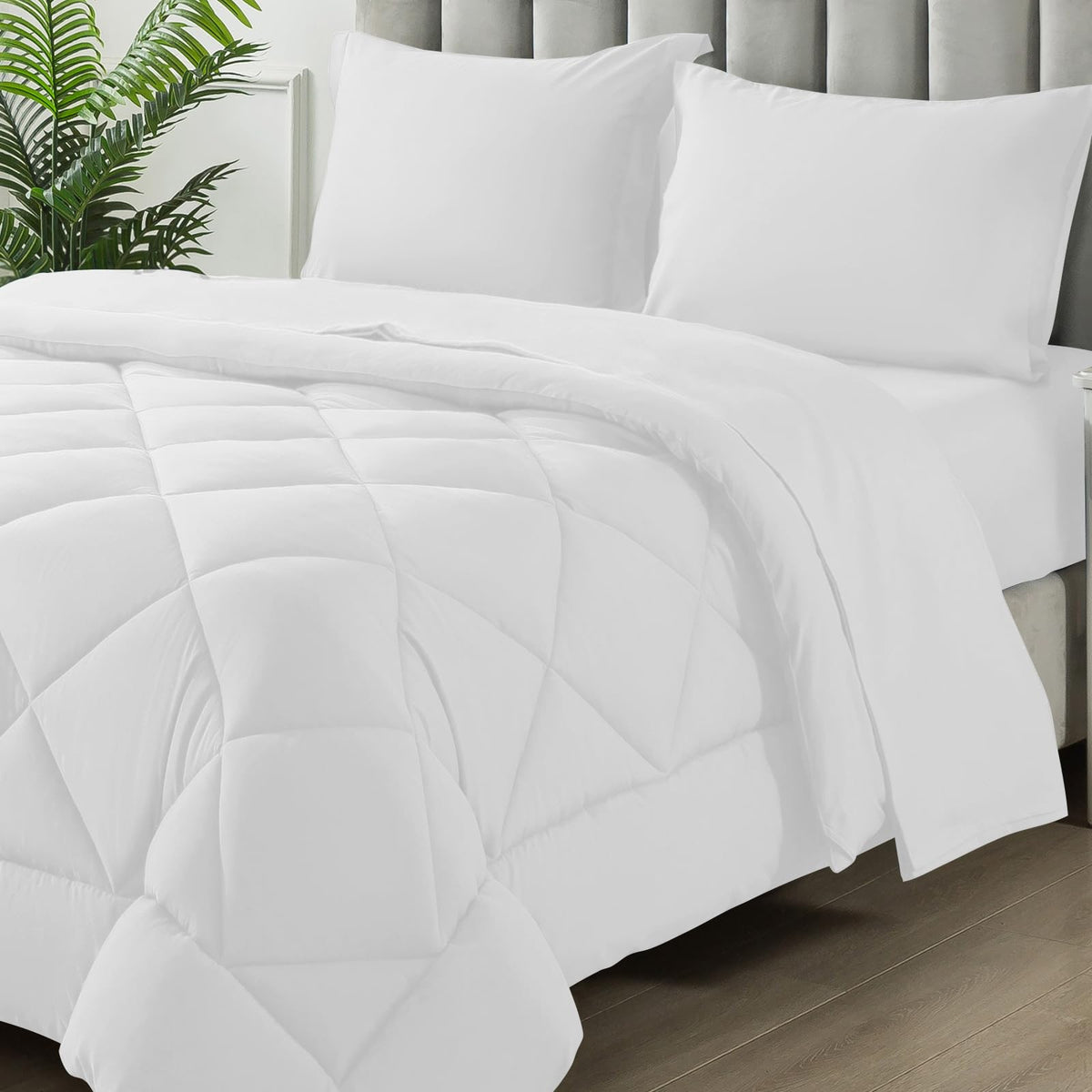 Samebed Twin Size Comforter Set, 5 Pieces Bed In A Bag, Bedding Sets With All Season Soft Quilted Lightweight Comforter, Flat Sh