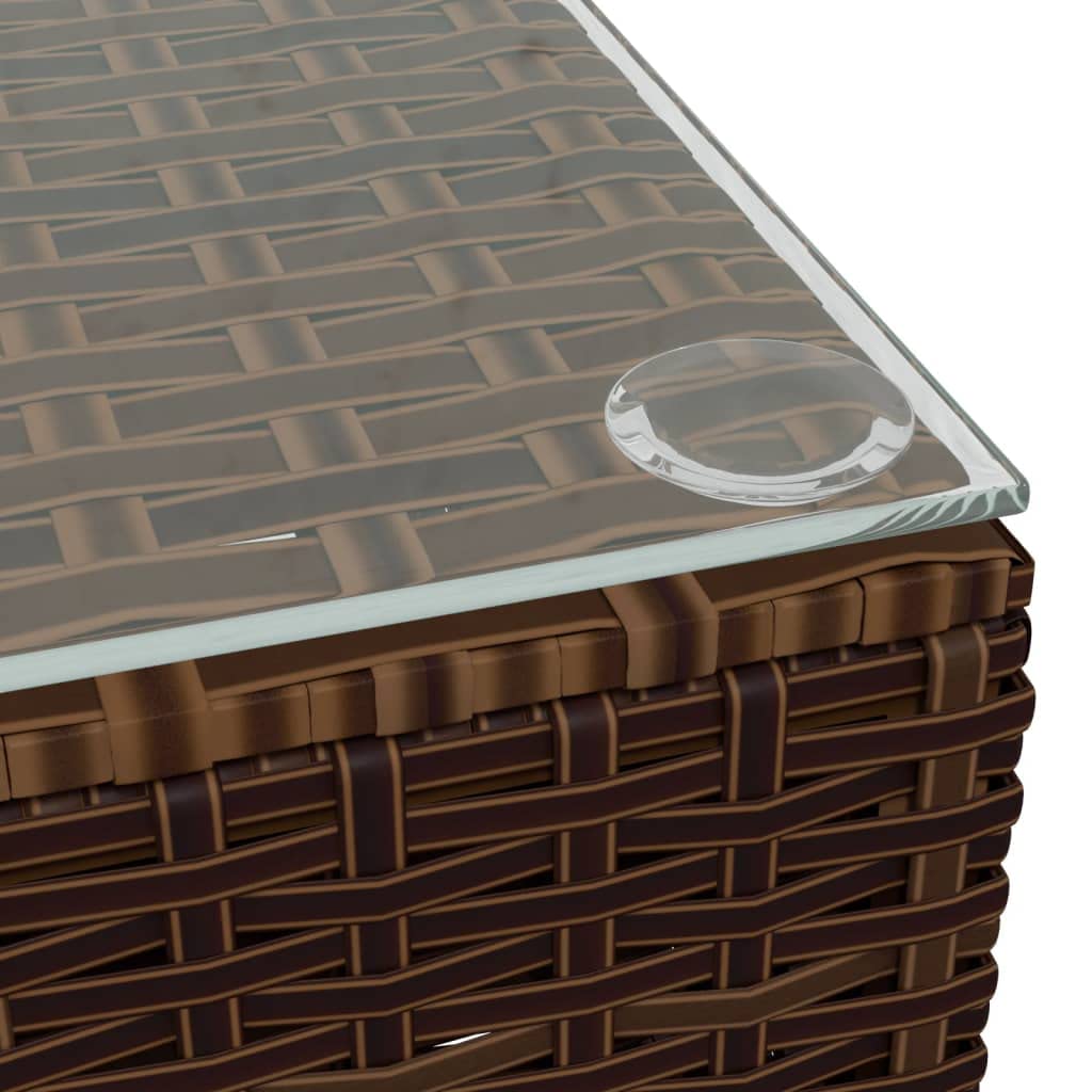 vidaXL Durable Patio Coffee Table - Brown Poly Rattan & Glass, Lightweight, Waterproof, Modular Design, Easy Maintenance, 23.6"x23.6"x11.8"