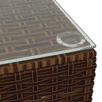 vidaXL Durable Patio Coffee Table - Brown Poly Rattan & Glass, Lightweight, Waterproof, Modular Design, Easy Maintenance, 23.6"x23.6"x11.8"