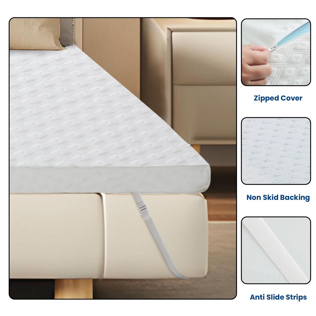 EDILLY 3 Inch Cooling Gel Memory Foam Mattress Topper Queen Size White Polyester Memory Foam Rayon