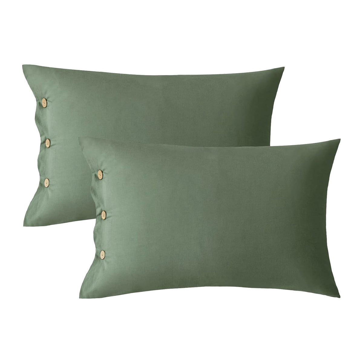 Jellymoni Pillowcases Standard Set Of 2 Cotton Button Pillow Covers 20  26In Green Bed Pillow Cases 100% Washed Cotton Soft Brea