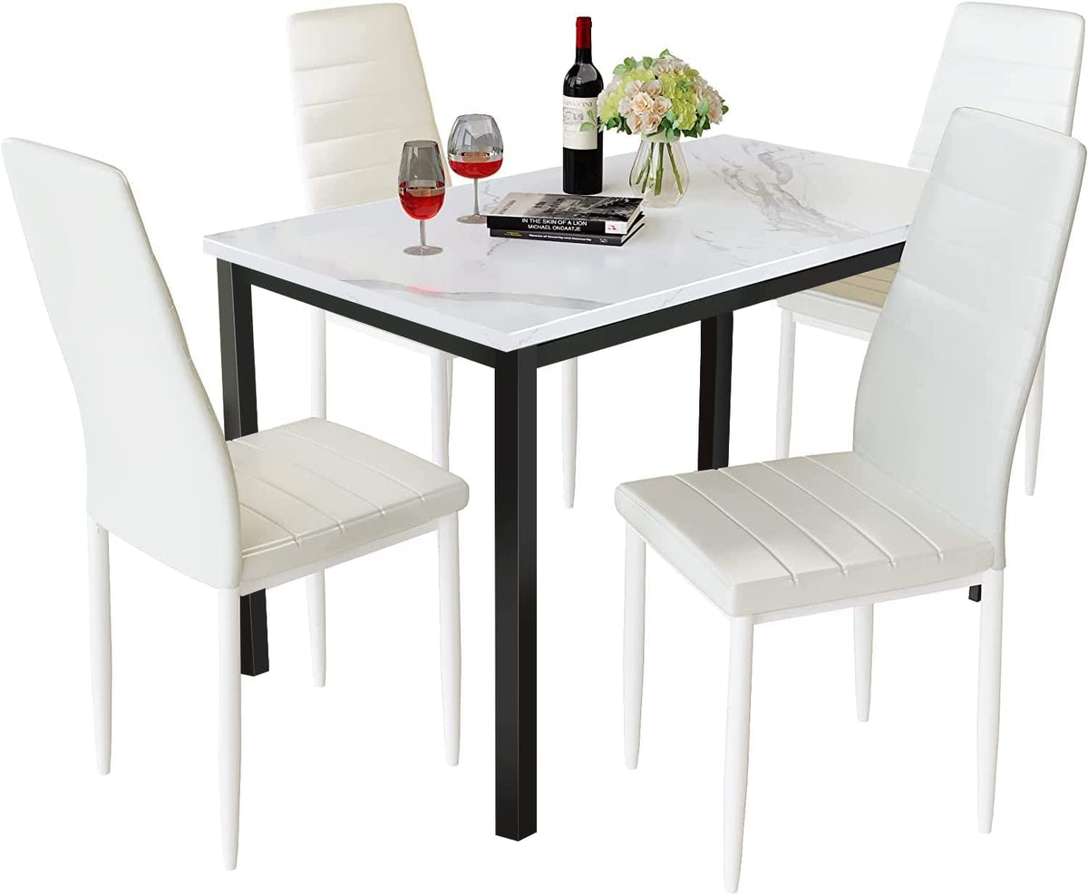 Tantohom Dining Table Set For 4, Space Saving Kitchen Table And Chairs Set Of 4, 5 Piece Modern Dining Room Table Set With Faux