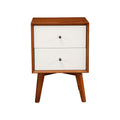 Benjara Stylish Wooden Nightstand with Two Drawers and Flared Legs, Brown and White