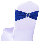 Sinssowl 100Pcs Stretch Wedding Royal Blue Chair Sashes Bands With Buckle Spandex Slider Sashes Bow Decorations 25 Colors (Royal
