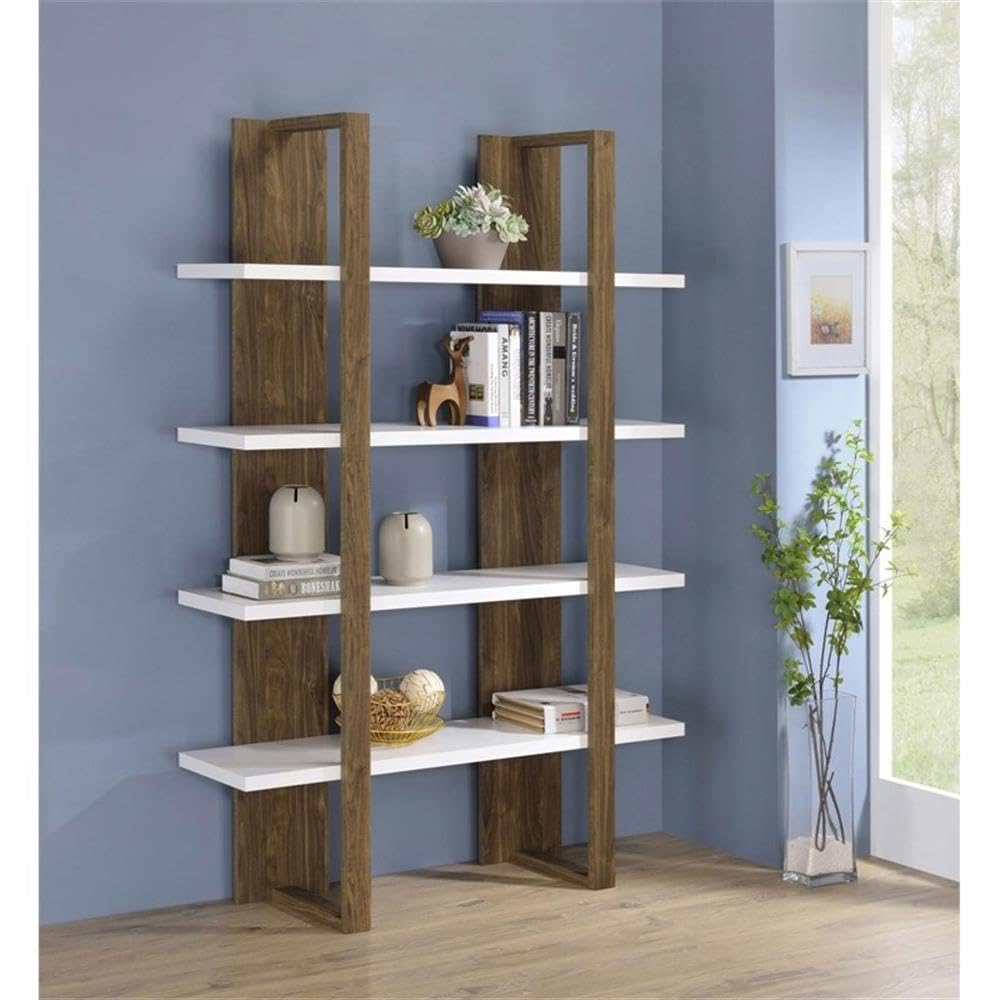 Coaster Danbrook Wood Bookcase with 4 Full-Length Shelves White and Aged Walnut