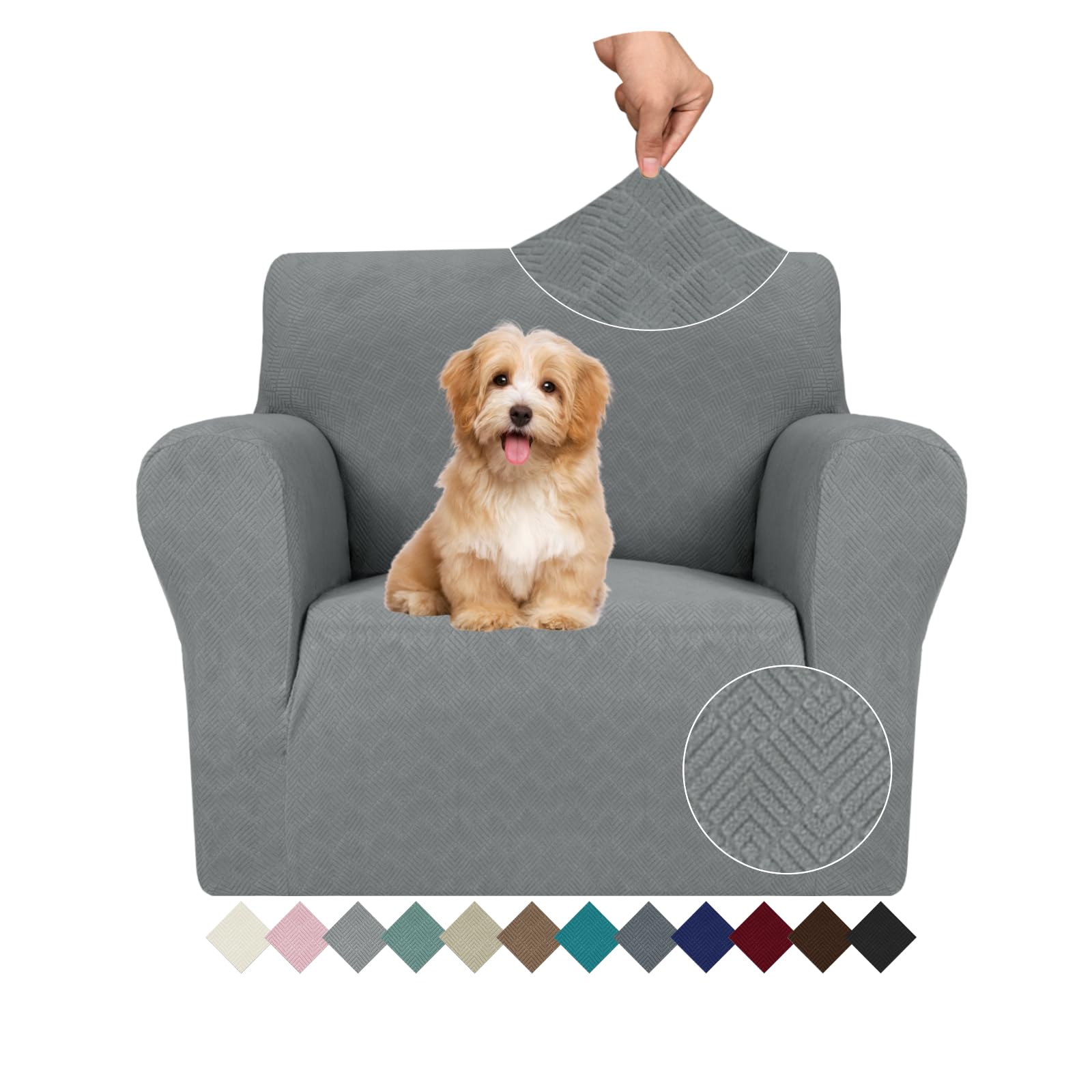 Jiviner Stretch Armchair Slipcovers, 1 Piece Chair Sofa Covers 1 Seater Couch Covers With Elastic Bottom For Kids, Pets (Small, Light Gray Rhomb)