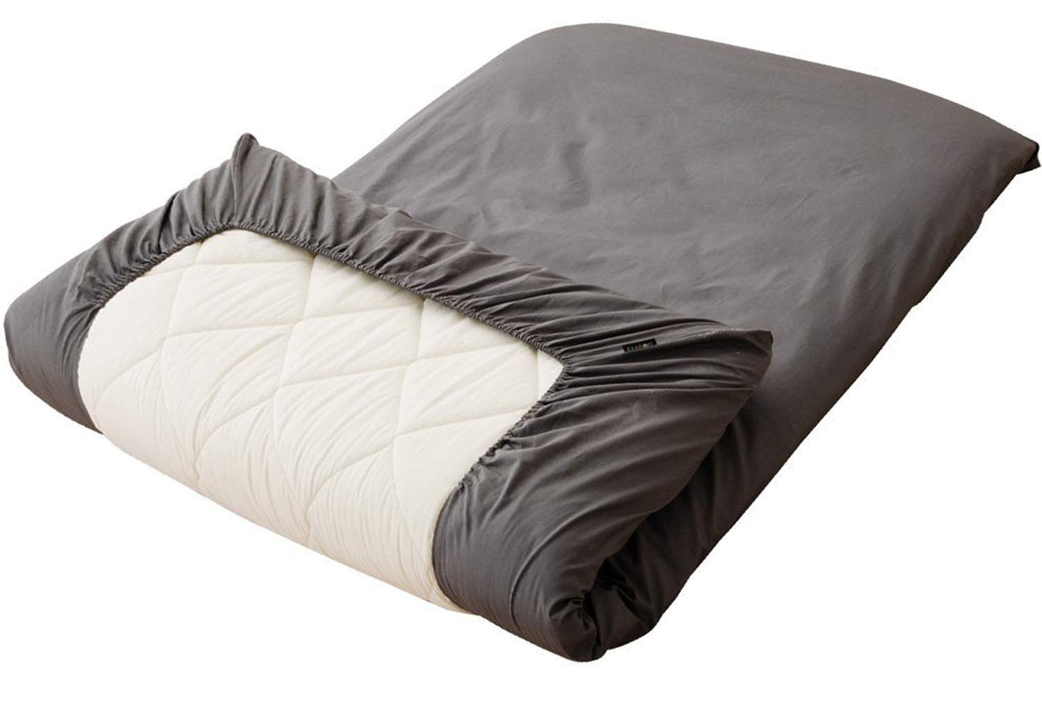 Emoor 100% Cotton Cover (Elastic Fitted Sheet) For Japanese Futon Mattress Em-Color, Twin/Twin-Long Size, Gray, Made In Japan