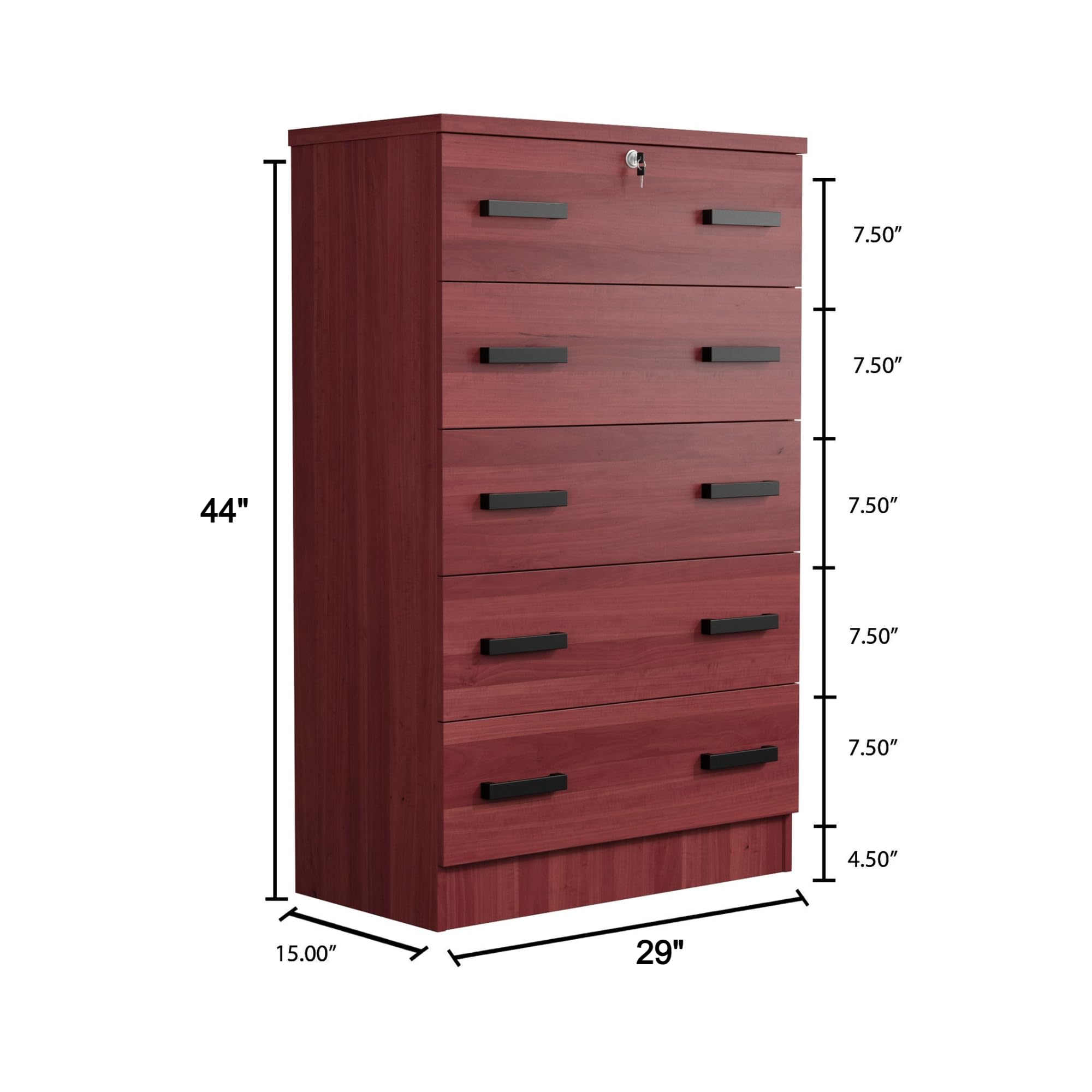 Woodpeckers Furniture And Mattress Cindy 5 Drawer Chest Wooden Dresser (Mahogany)