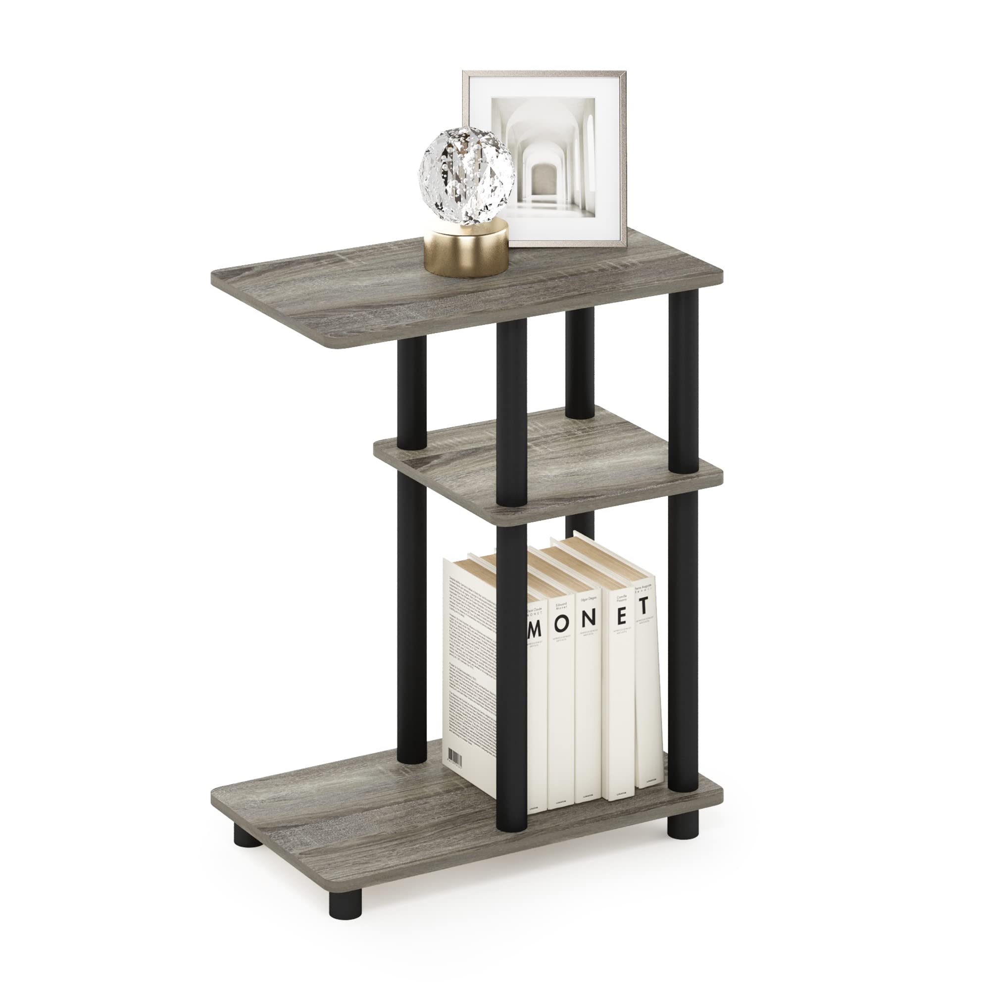 Furinno Turn-N-Tube C-Shape Sofa Side Table, French Oak/Black