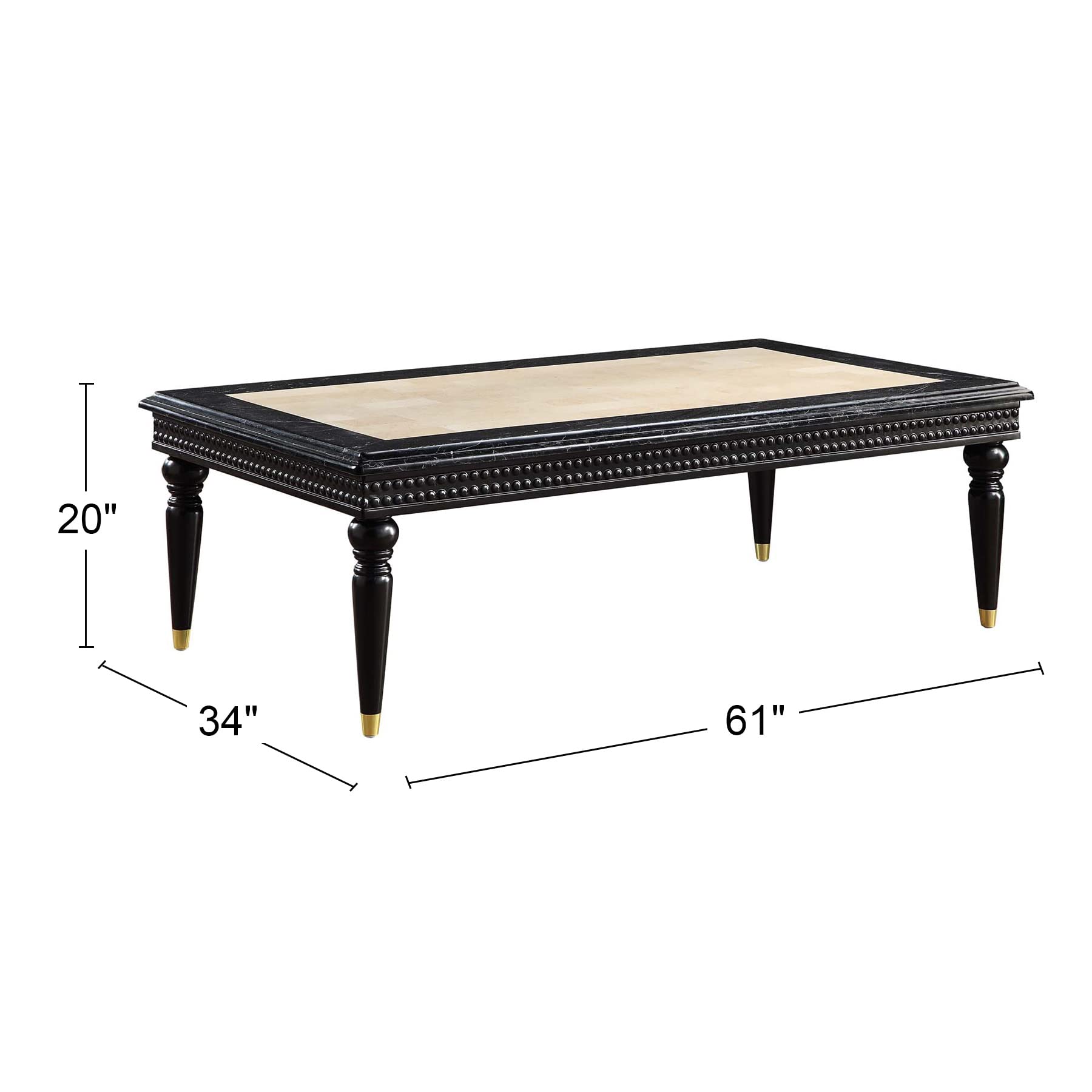Acme Furniture Rectangular Coffee Table, Marble Top/Black