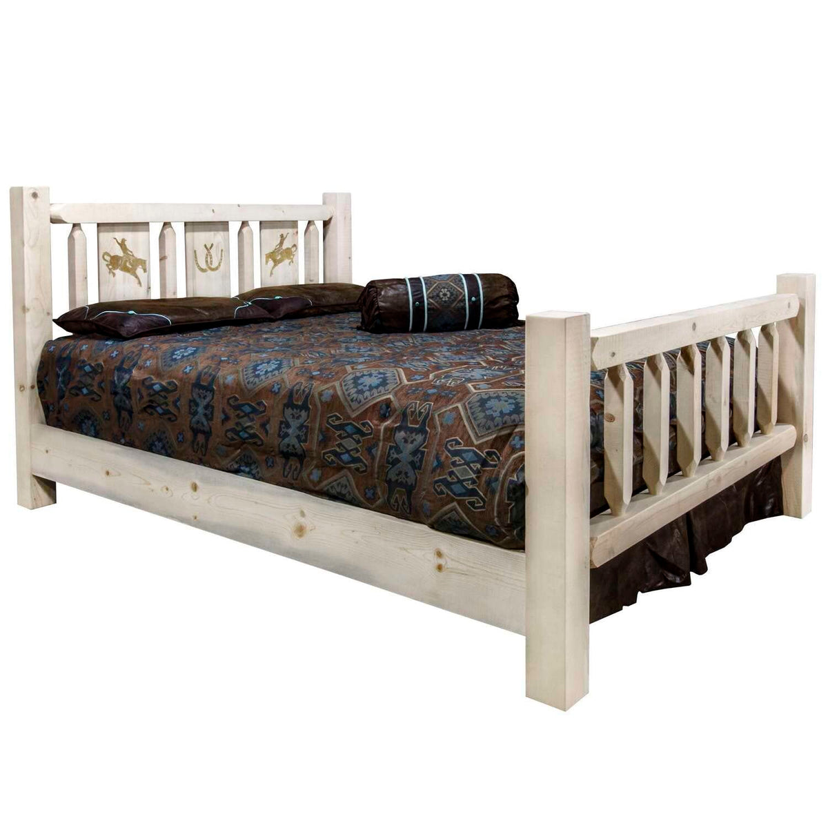 Montana Woodworks Homestead Collection California King Bed w/Laser Engraved Bronc Design, Ready to Finish