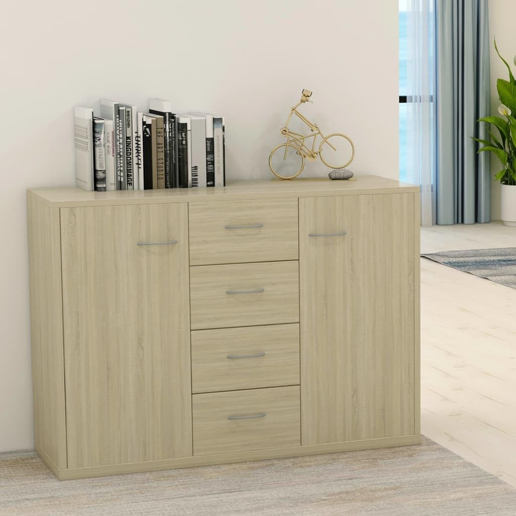 vidaXL Sideboard Home Indoor Living Room Hallway Buffet Storage Side Cabinet Organizer Cupboard Furniture White and Sonoma Oak Engineered Wood
