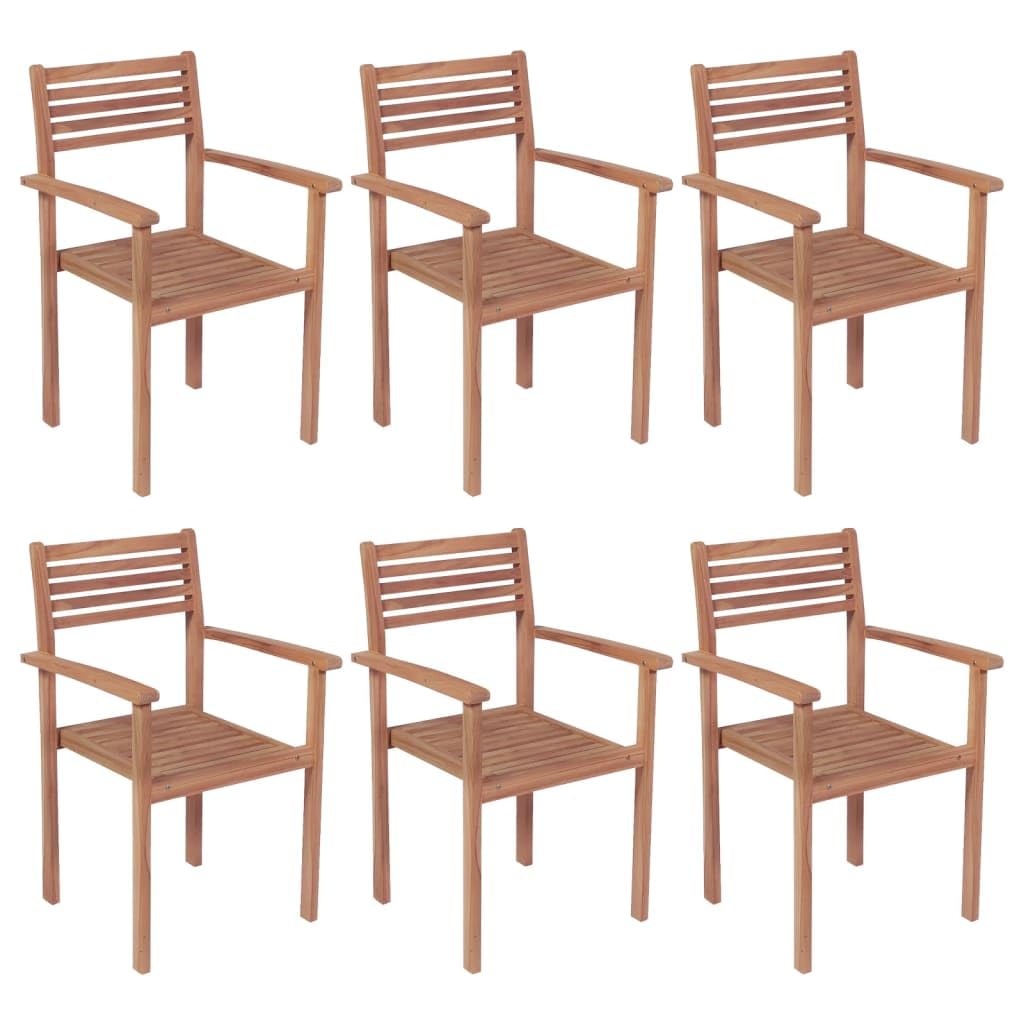 vidaXL Set of 6 Stackable Patio Chairs - Durable Teak Wood Outdoor Furniture with Fine Sanded Finish, Suitable for Homes, Offices, Bars and Cafes