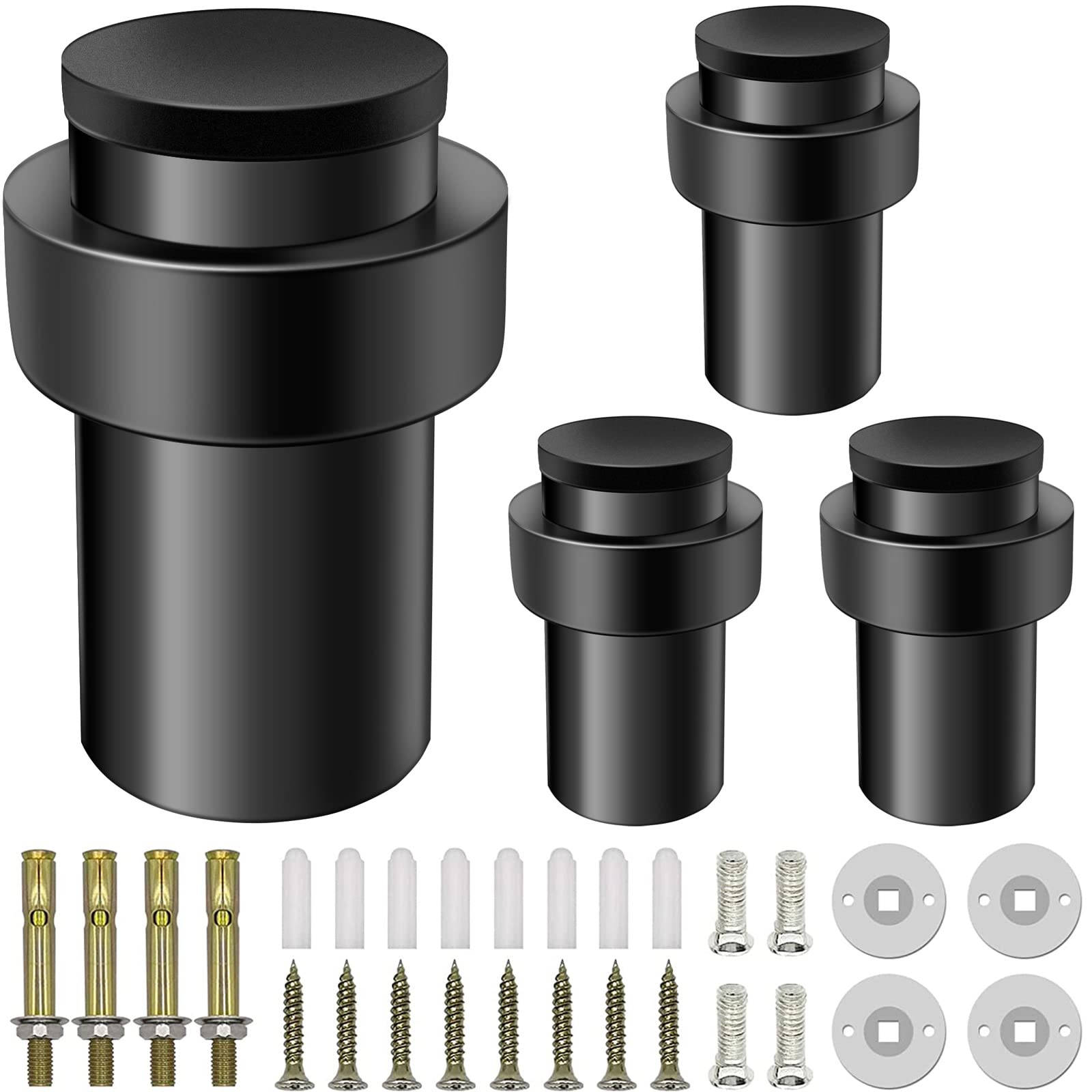 Kolako Door Stopper Cylindrical Floor Door Stop Black Rubber Door Stoppers Brushed Modern Decorative Heavy Duty Solid Doorstop B