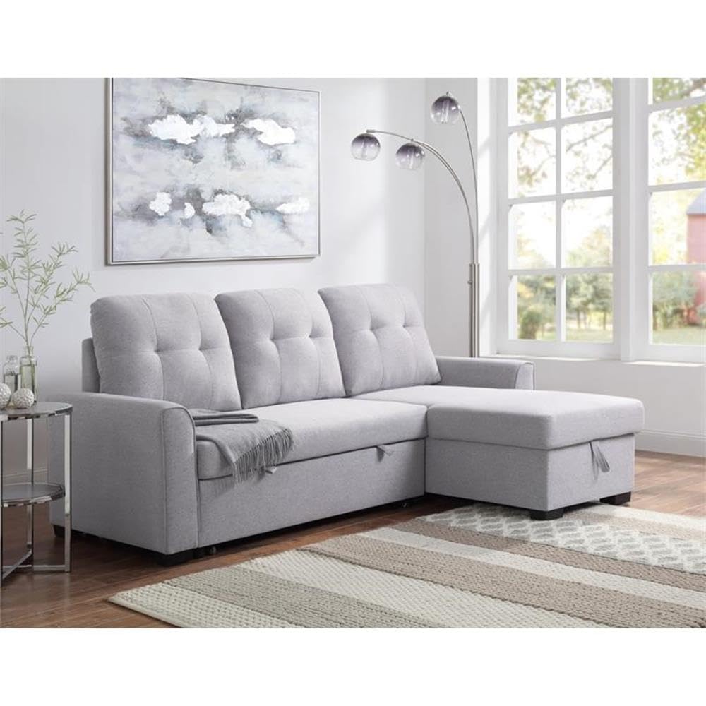 Amboise Fabric L-Shaped Reversible Storage Sleeper Sectional Sofa - Thumbnail 3