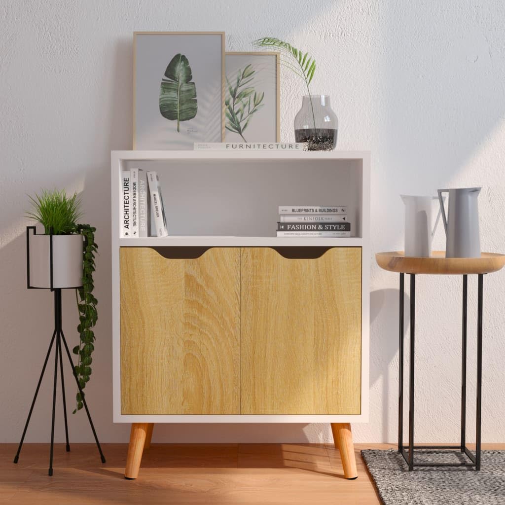 vidaXL Sideboard White and Sonoma Oak 23.6&quot;x11.8&quot;x28.3&quot; Chipboard