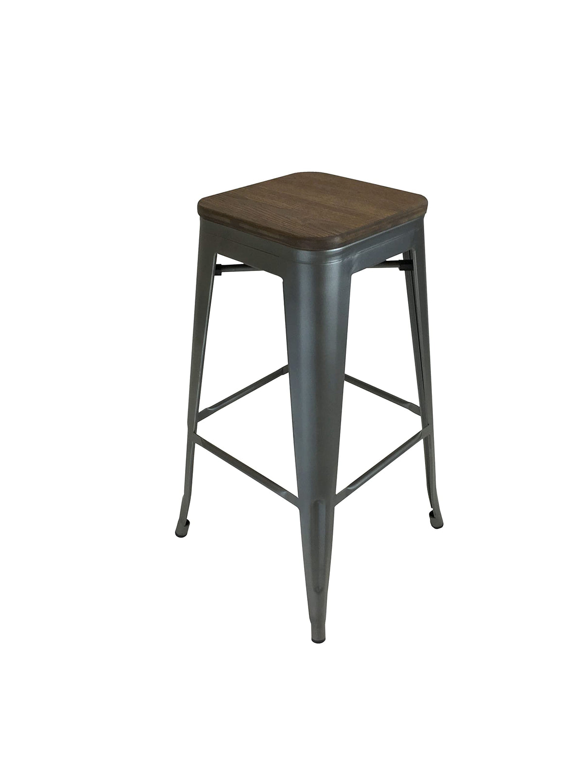 Neos Modern Furniture Metal Stool, 26&quot;, Gun Metal W/Wood Seat, Set Of 4
